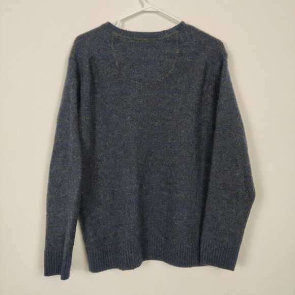 Black Brown 1826 Men's Striped V-neck Wool Sweater Blue Gray Lambswool Old Money - Picture 4 of 9